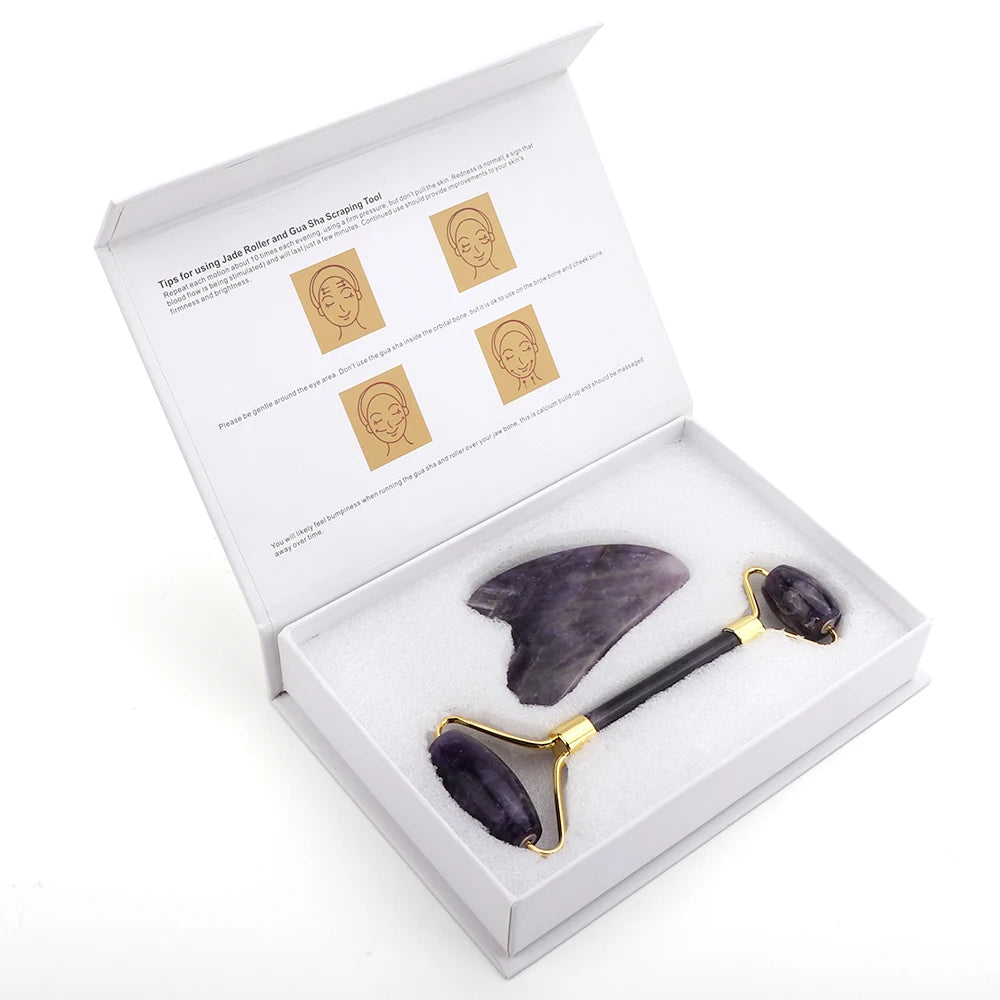 Violet Gua-Sha Roller Set - Skin Glam Tech™